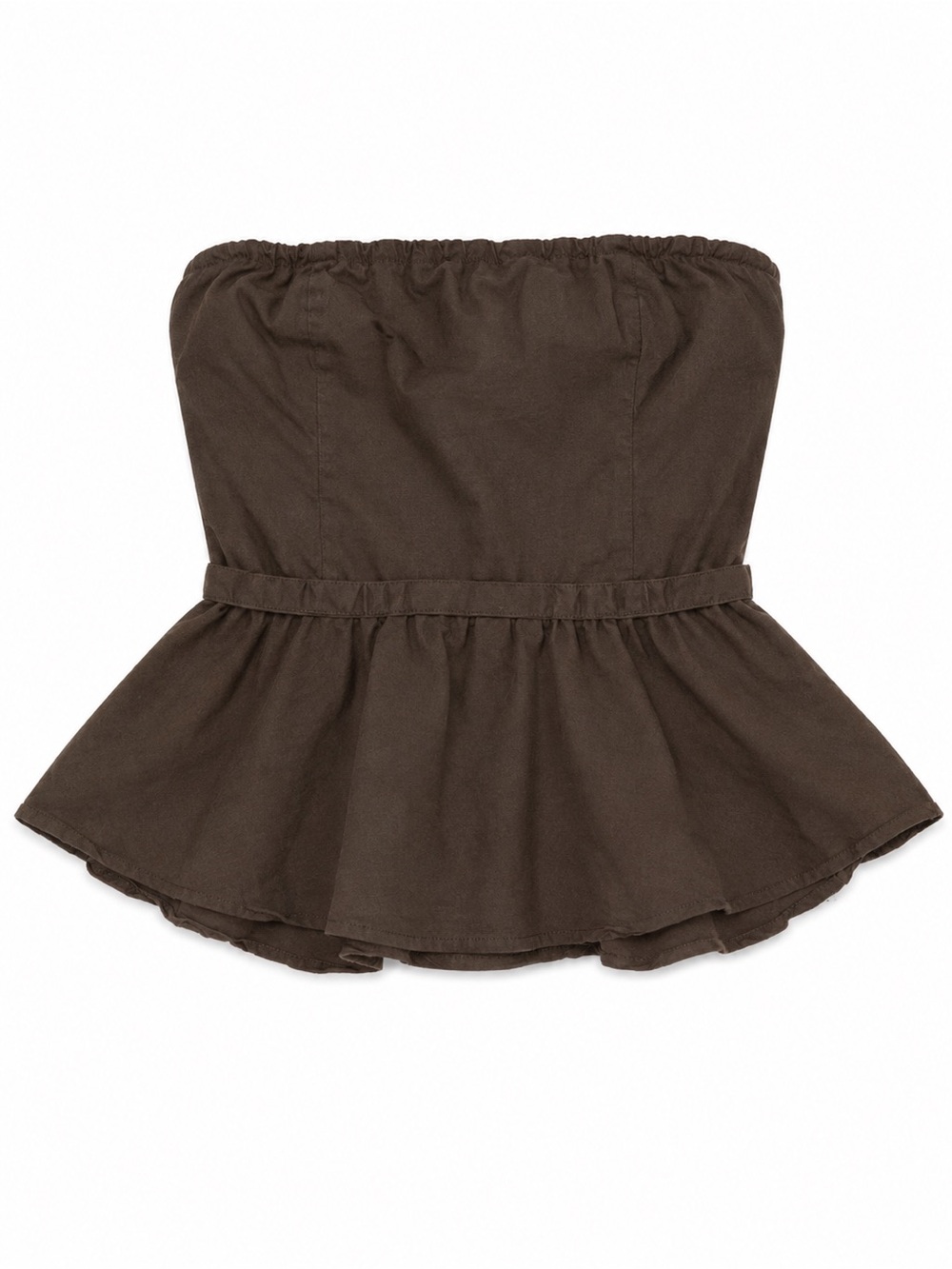 Strapless Peplum Tube Top Olive Brown